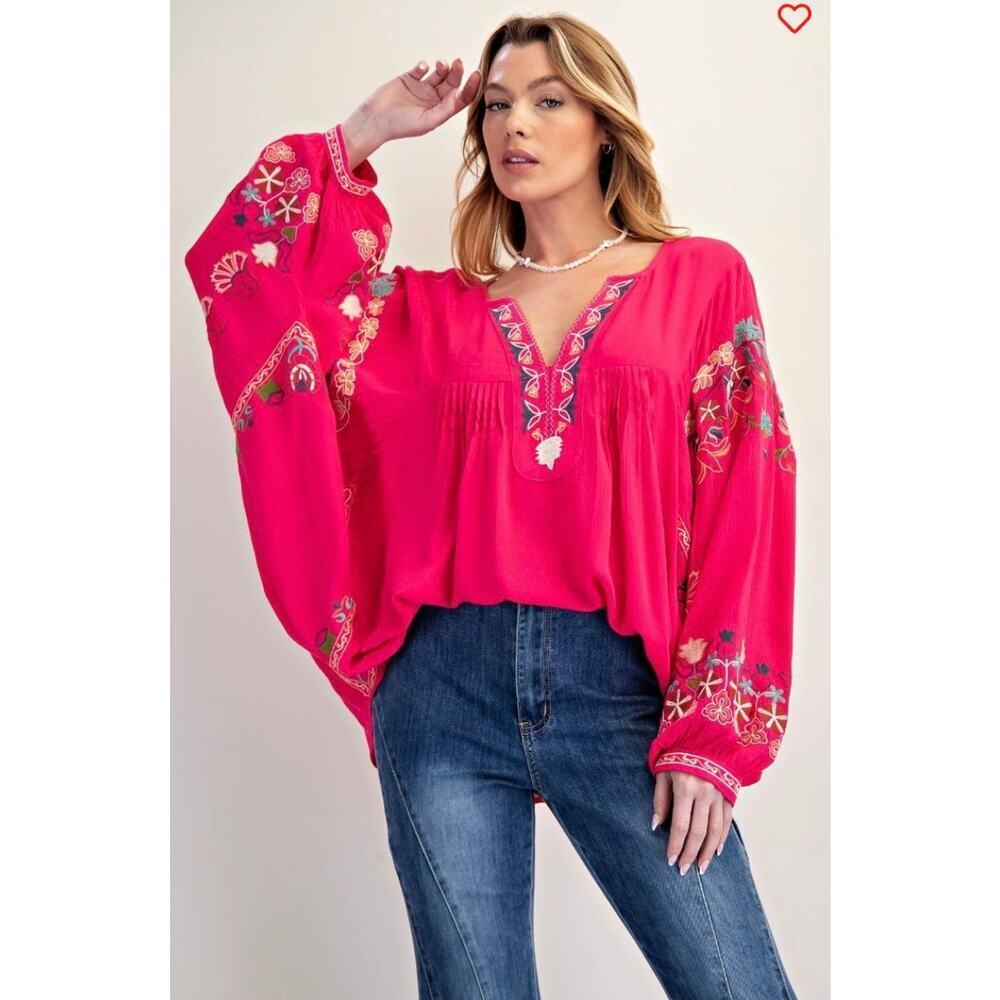Easel - Poly Dobby Embroidered Top - Large